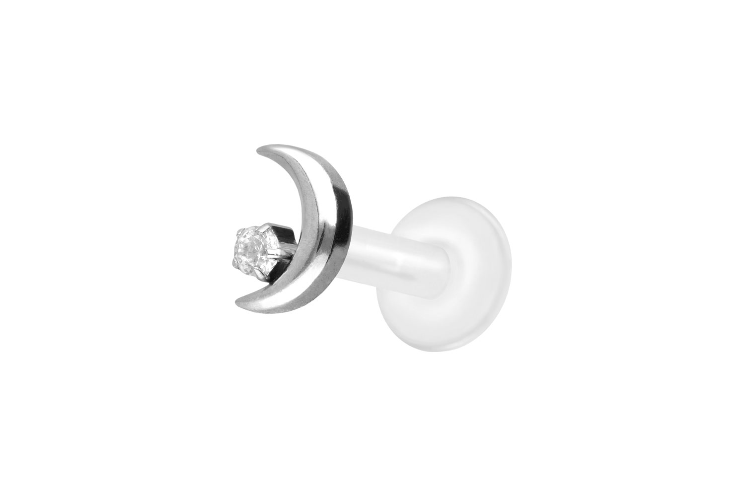 PTFE Labret Piercing mit Innengewinde + Titan-Aufsatz MOND + KRISTALL